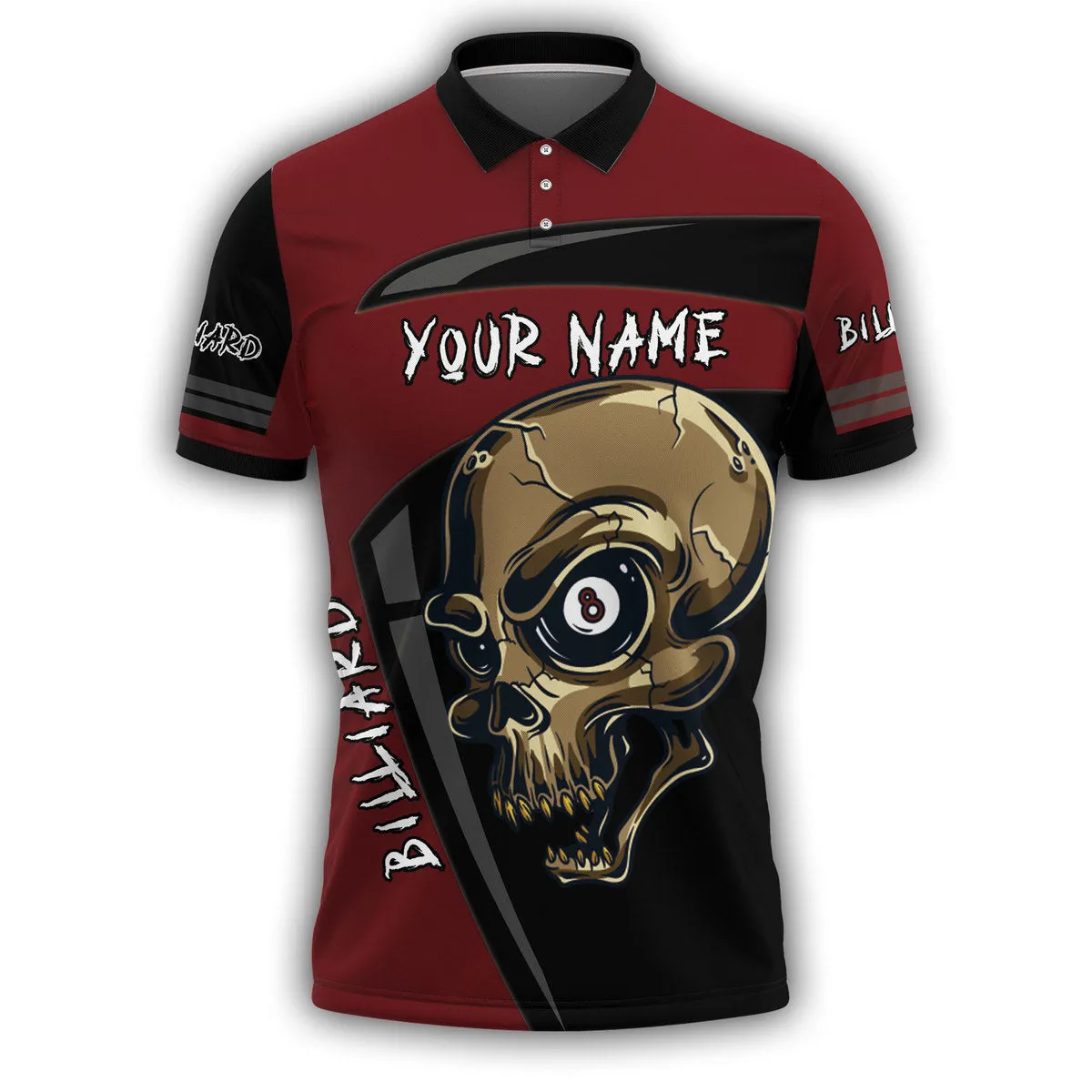 Custom Name 3D Skull Billiard Shirt Men, Billiard Polo Shirt Skull Pattern, Billiard Club Shirts