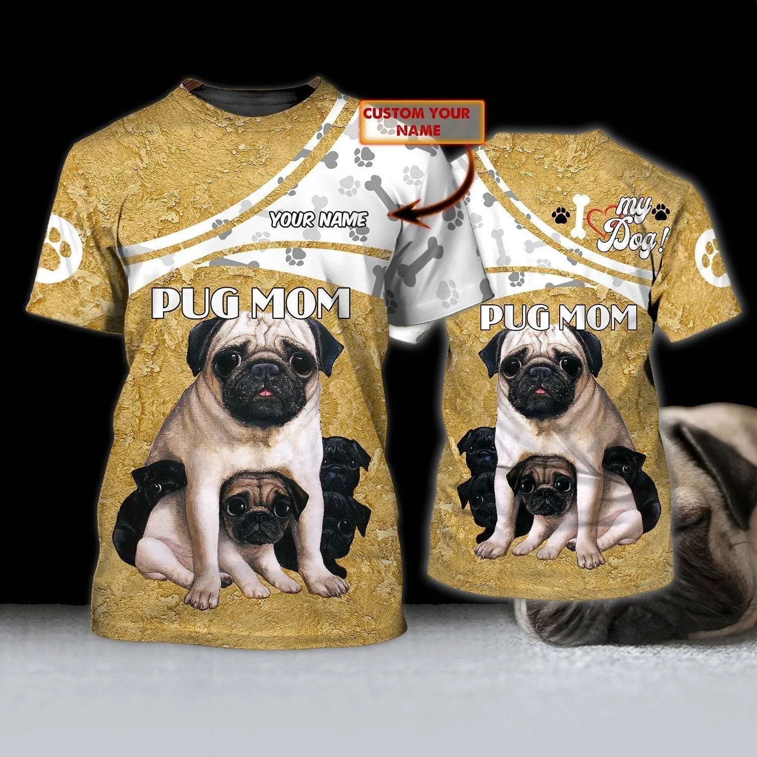 Custom Pug Mom 3D T Shirt For Men Women, Dog Mom Shirts