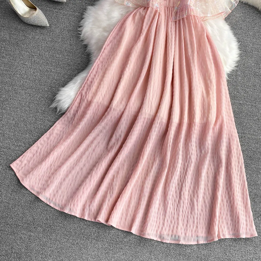 Cute A line fashion dress pink summer dress     S400