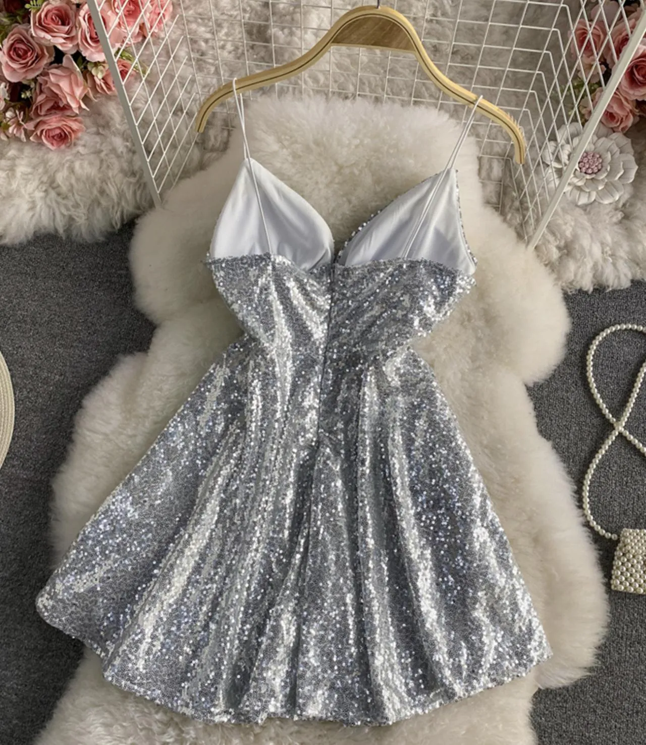 Cute A line sequins short dress   S113