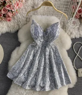 Cute A line sequins short dress   S113