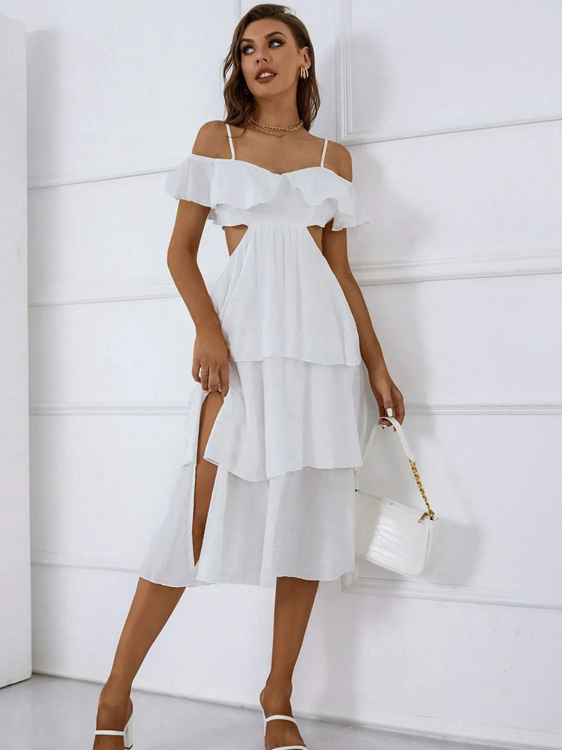 Cutout Layered Split Midi Dress