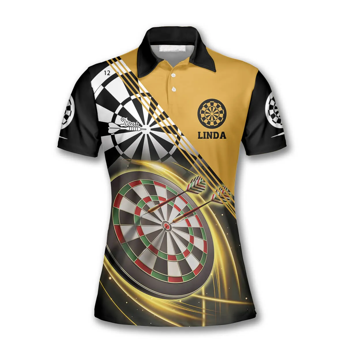 Dart in Heart Polo Shirt, Darts Yellow Black Version Custom Darts Shirts for Women