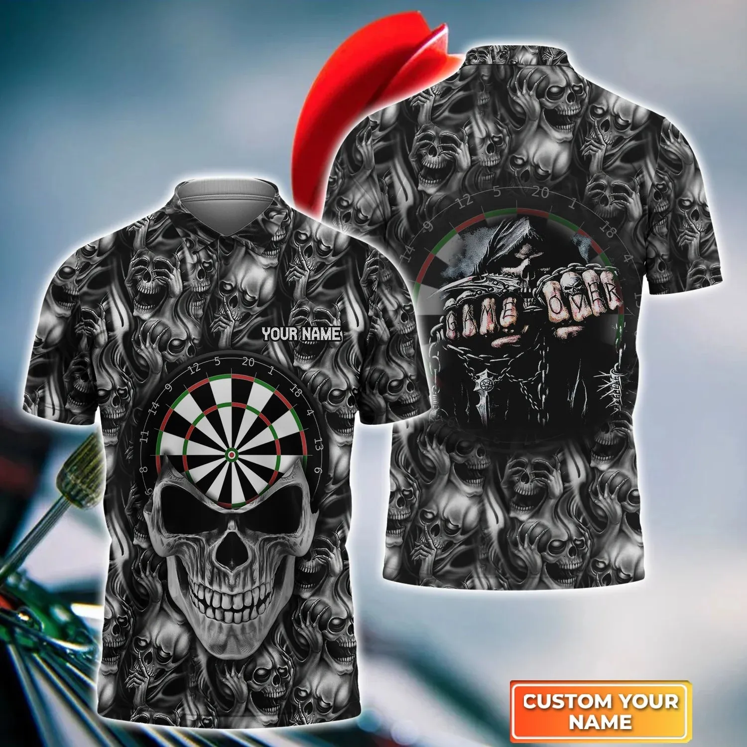 Darts Skull Personalized Name 3D Shirt For Darts Player, Idea Gift for Dart Men