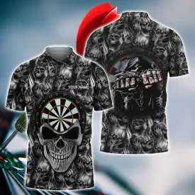 Darts Skull Personalized Name 3D Shirt For Darts Player, Idea Gift for Dart Men