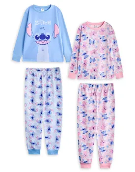 Disney Stitch & Angel Girls Multicoloured Multi-Pack of 2 Long Sleeve Long Leg Pyjama Set