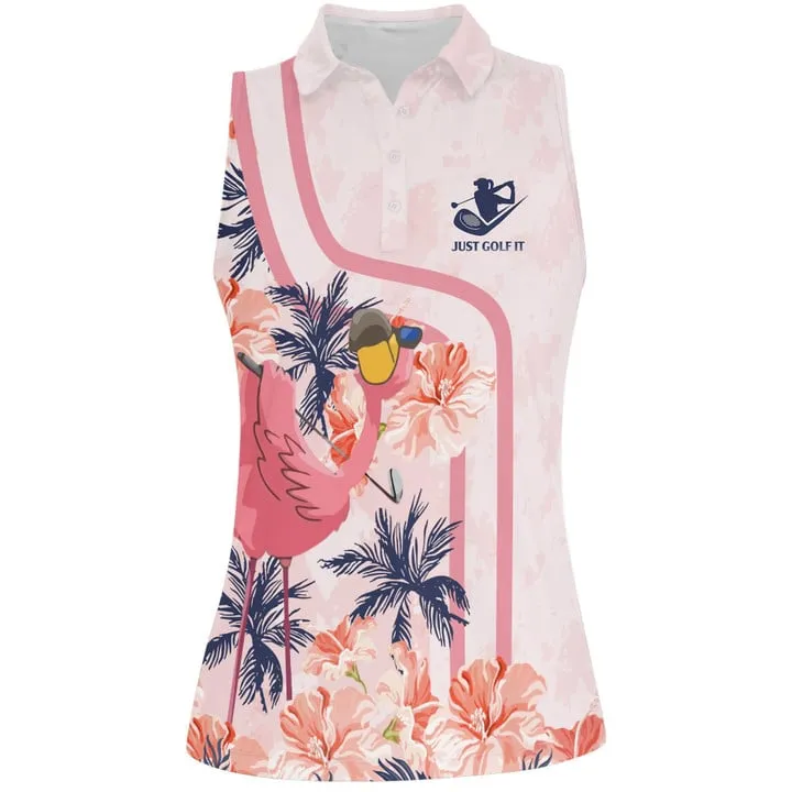 Flamingo Golf Women Short Sleeve Polo Shirt Sleeveless Polo Shirt