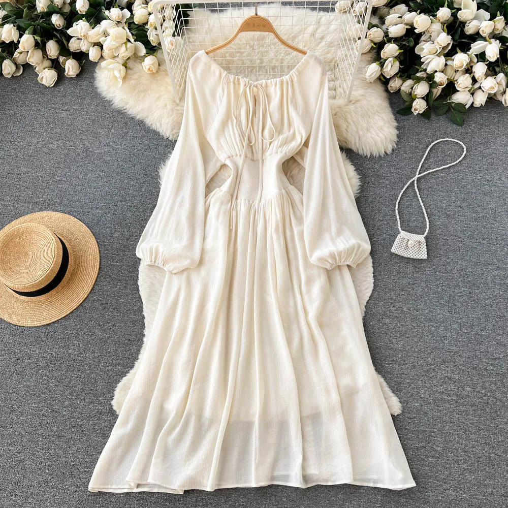 Floor-length Bubble Sleeves Fairy Dress    S4462