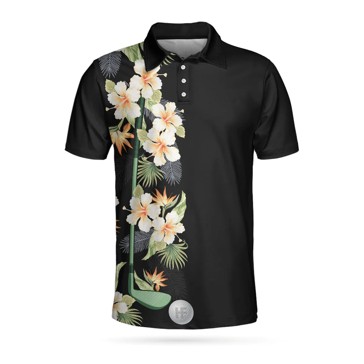 Floral Golf Club And Ball Polo Shirt, Wild Floral And Leaves Golfing Polo Shirt, Tropical Golf Shirt For Men Coolspod