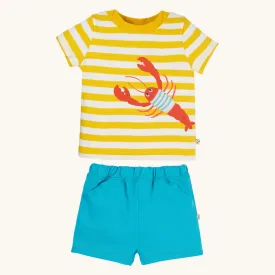 Frugi Organic Easy On Outfit - Dandelion Stripe / Lobster