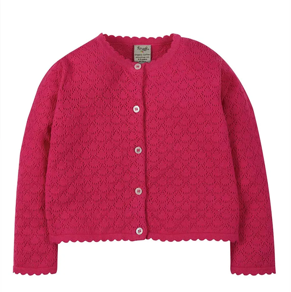 Frugi Pea Pointelle Rich Pink Cardigan