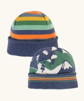 Frugi Voyager Reversible Hat - Navy Blue/Mountains