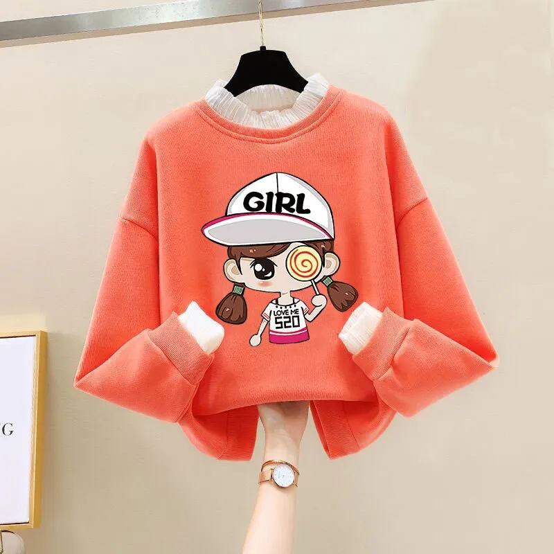 Girls Bear Cartoon Design Long Sleeve Cute Pullover For Kids