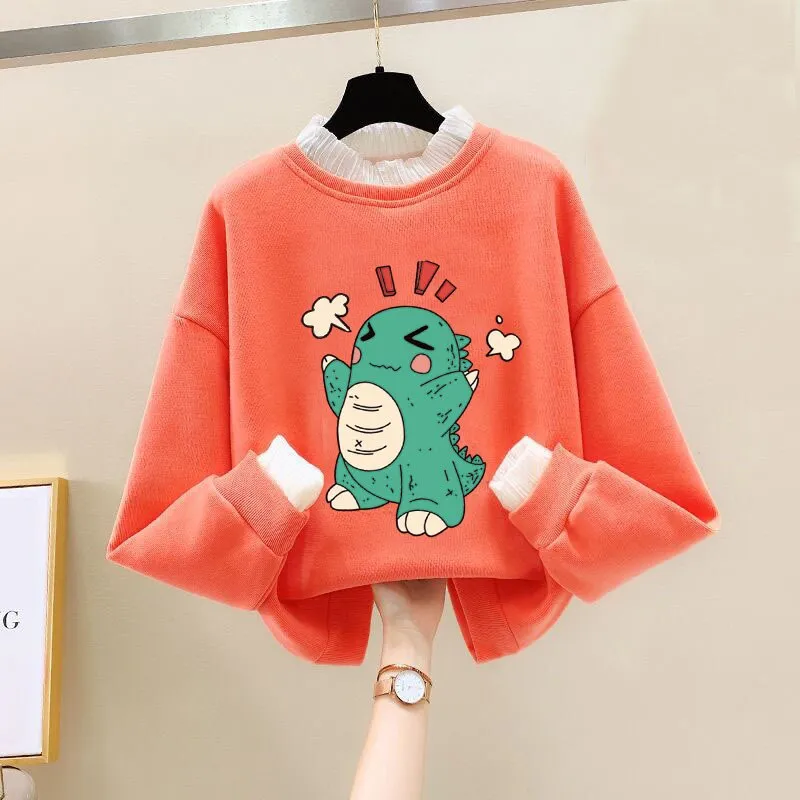 Girls Bear Cartoon Design Long Sleeve Cute Pullover For Kids