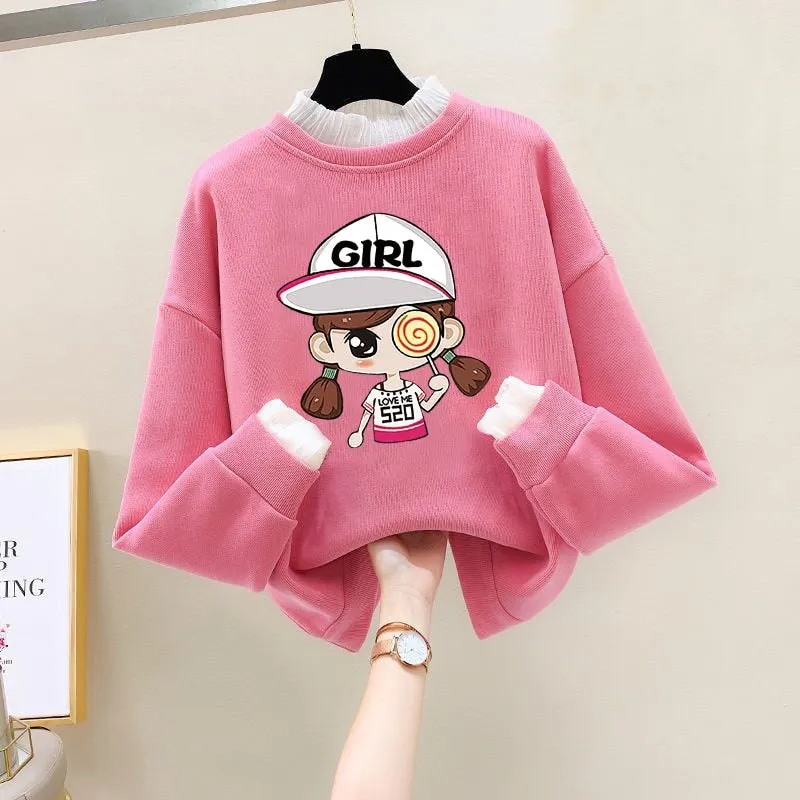 Girls Bear Cartoon Design Long Sleeve Cute Pullover For Kids