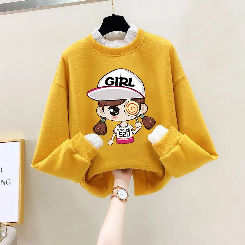 Girls Bear Cartoon Design Long Sleeve Cute Pullover For Kids