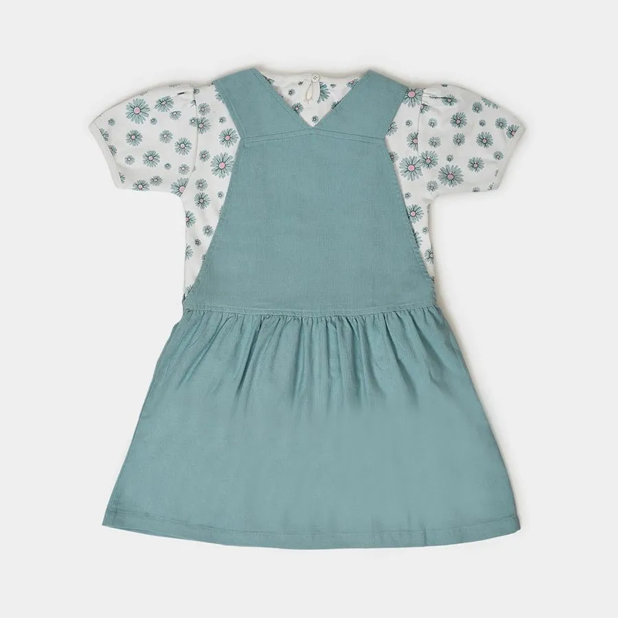 Girls Dungaree Style Dress with T-Shirt Set