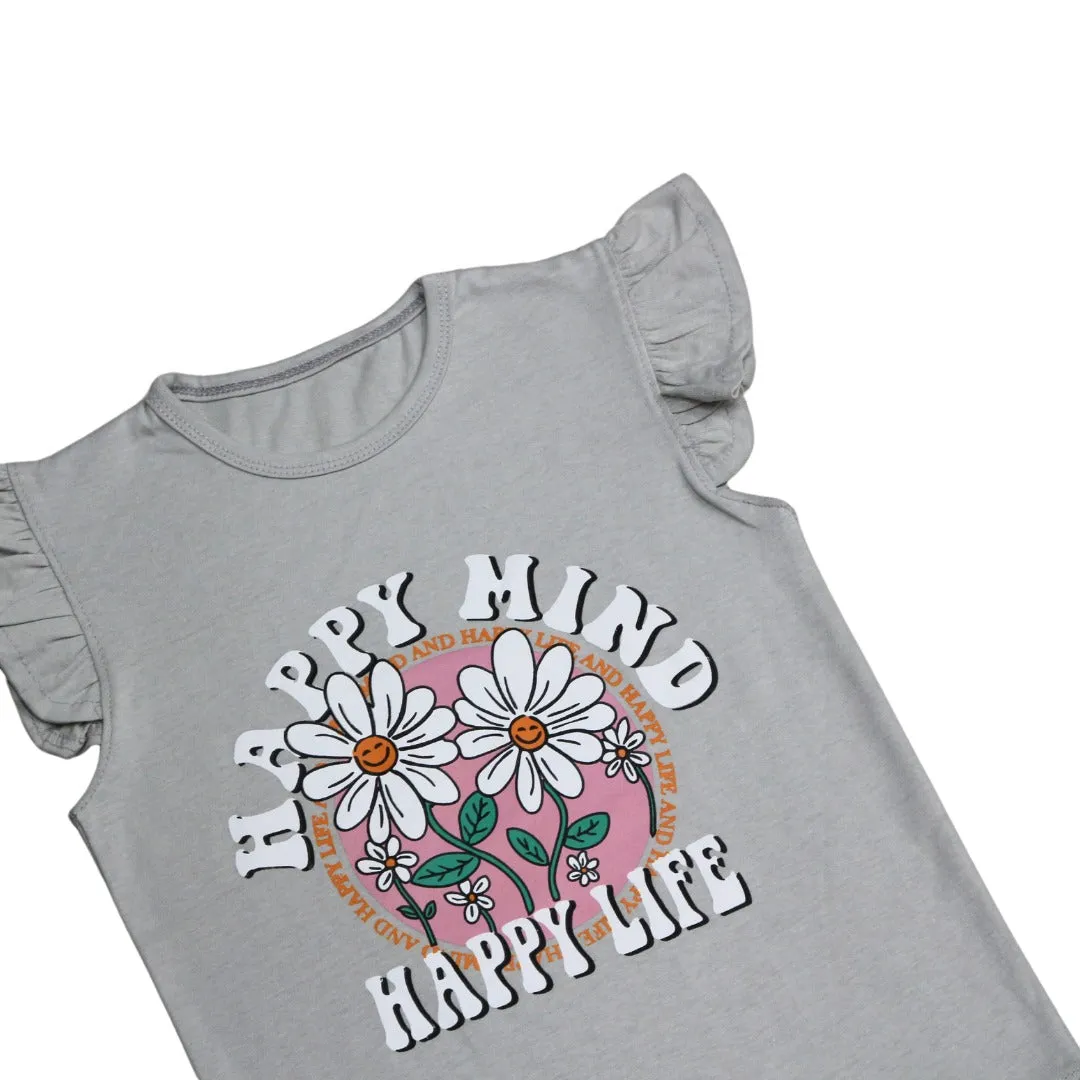 Girls grey happy mind T-shirt