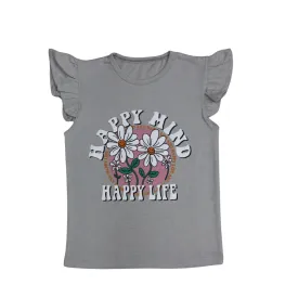 Girls grey happy mind T-shirt