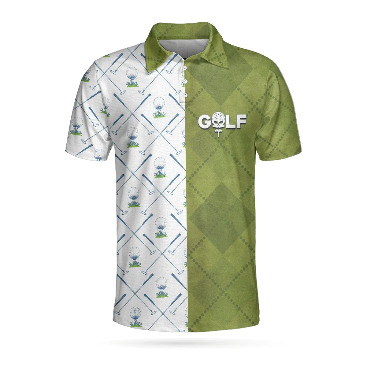 Golf Pattern Green And White Polo Shirt, Golf Club Argyle Pattern Skull Polo Shirt, Best Golf Shirt For Men Coolspod