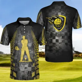 Golfer On Yellow Silhouette Polo Shirt, Checker Pattern Racing Polo Shirt, Best Golf Shirt For Men Coolspod