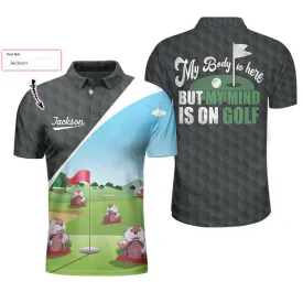 Gopher My Mind Is On Golf Custom Polo Shirt, Personalized Golf Shirt For Men, Cool Gift For Golfers Coolspod