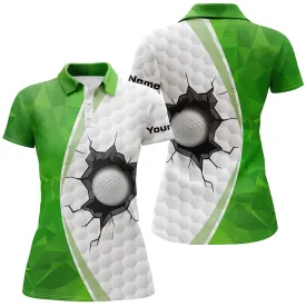 Green White Golf Ball Pattern Womens Golf Polo Shirts Custom Ladies Golf Shirts, Green Golf Tops