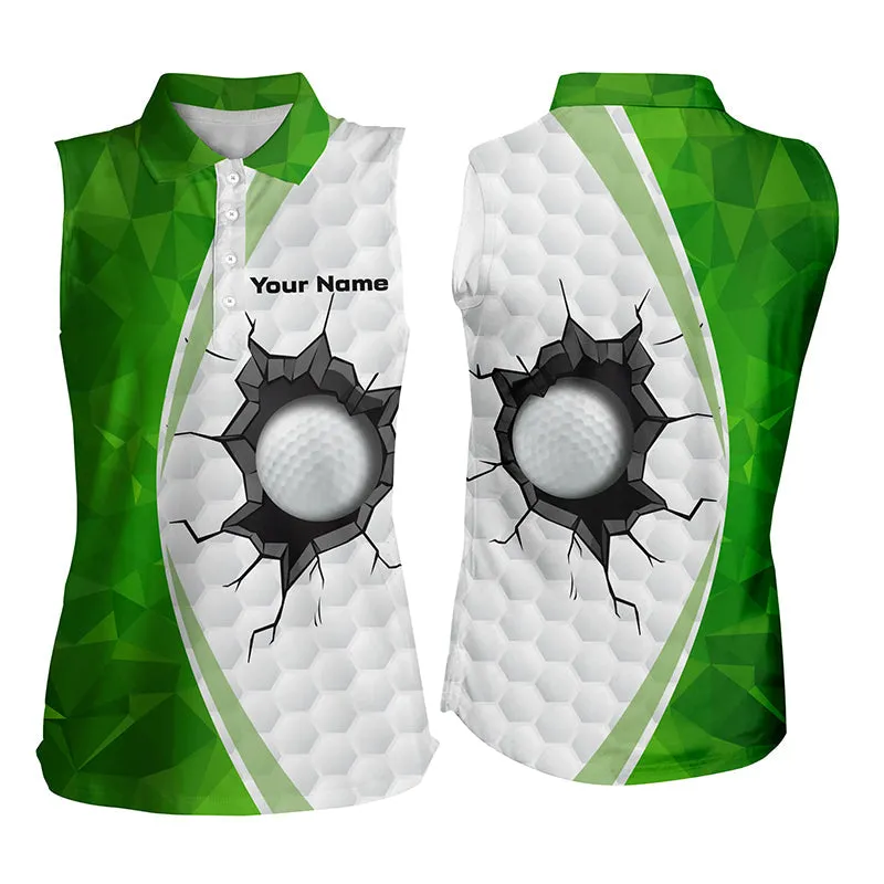 Green White Golf Ball Pattern Womens Golf Polo Shirts Custom Ladies Golf Shirts, Green Golf Tops