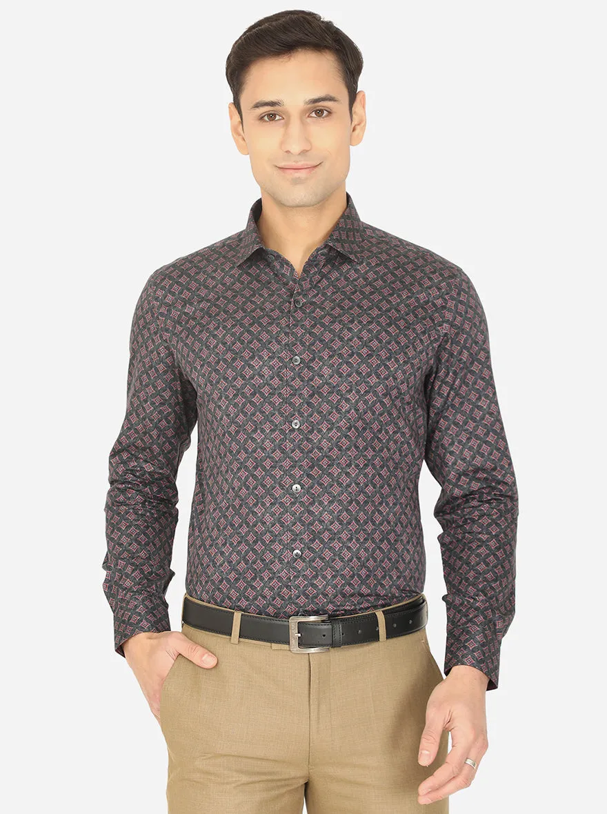 Grey & Red Printed Slim Fit Party Wear Shirt | Wyre