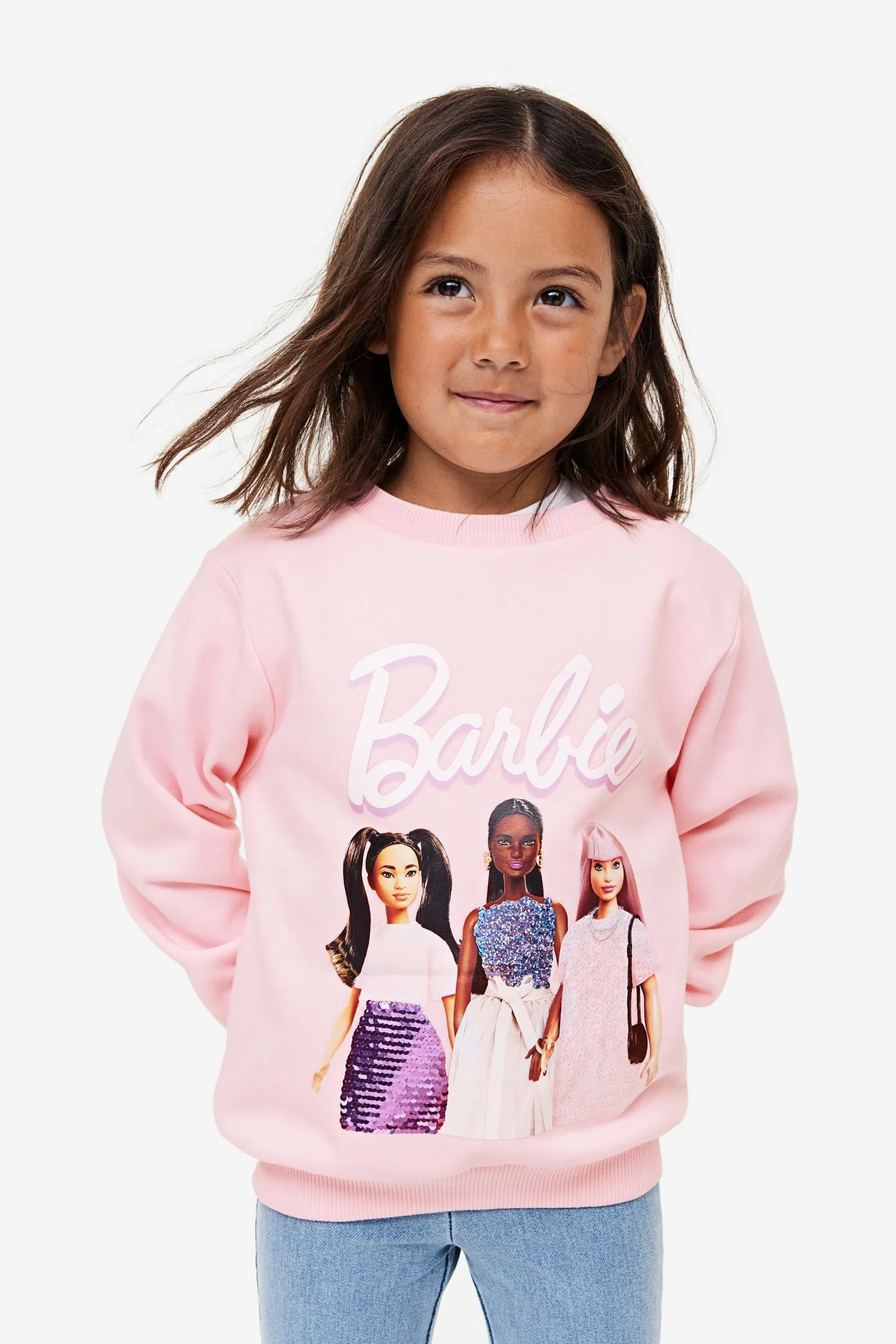 H&M Kids Printed Barbie Sweatshirt, light pink