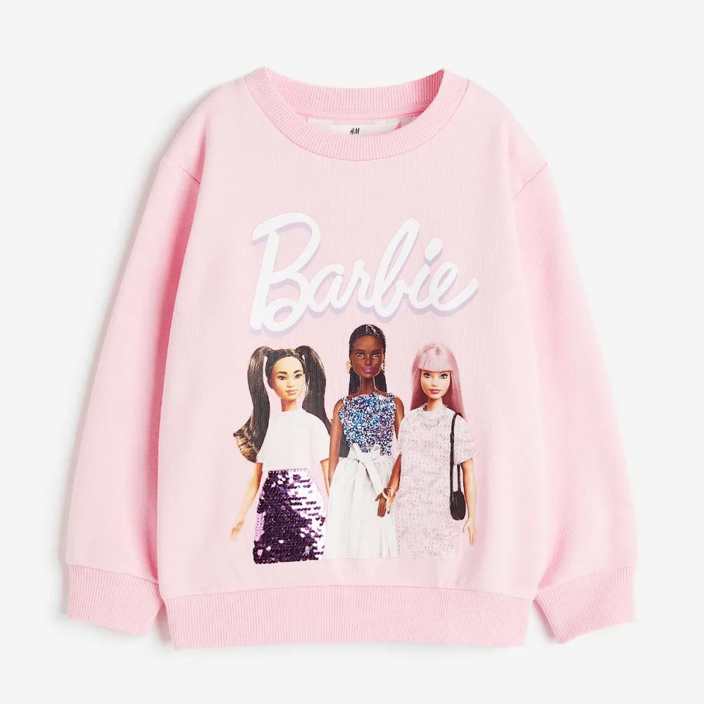 H&M Kids Printed Barbie Sweatshirt, light pink