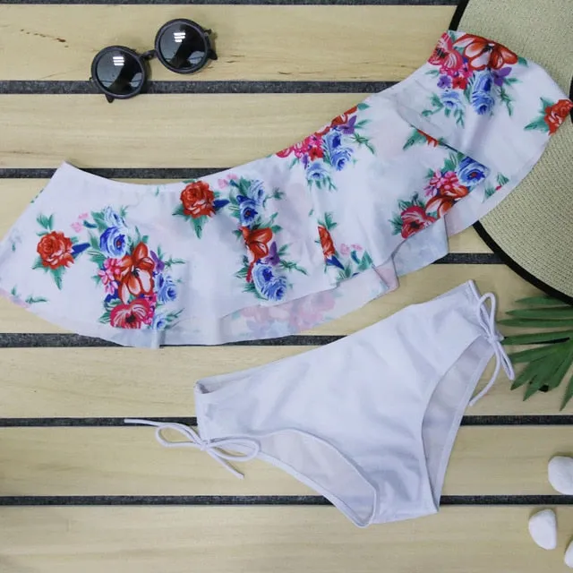 High Waist Printed Tops Ruffle Bikini