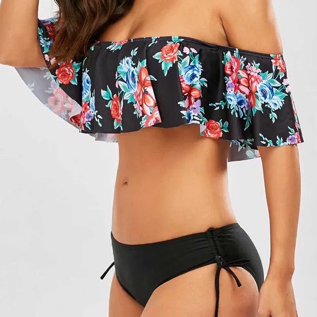 High Waist Printed Tops Ruffle Bikini