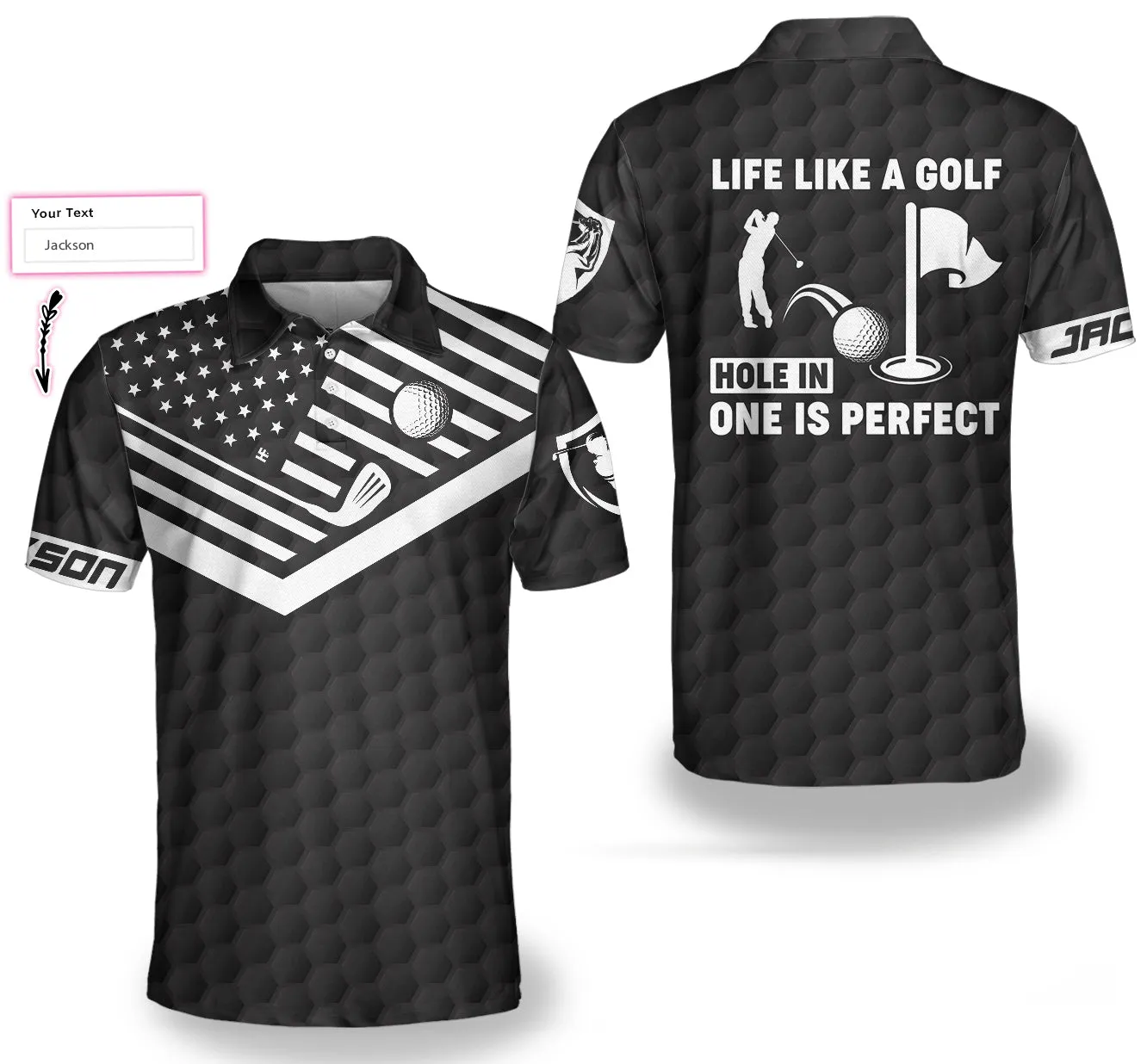 Hole In One Is Perfect Black American Flag Golf Custom Polo Shirt For Men, Best Gift For Golfers Coolspod