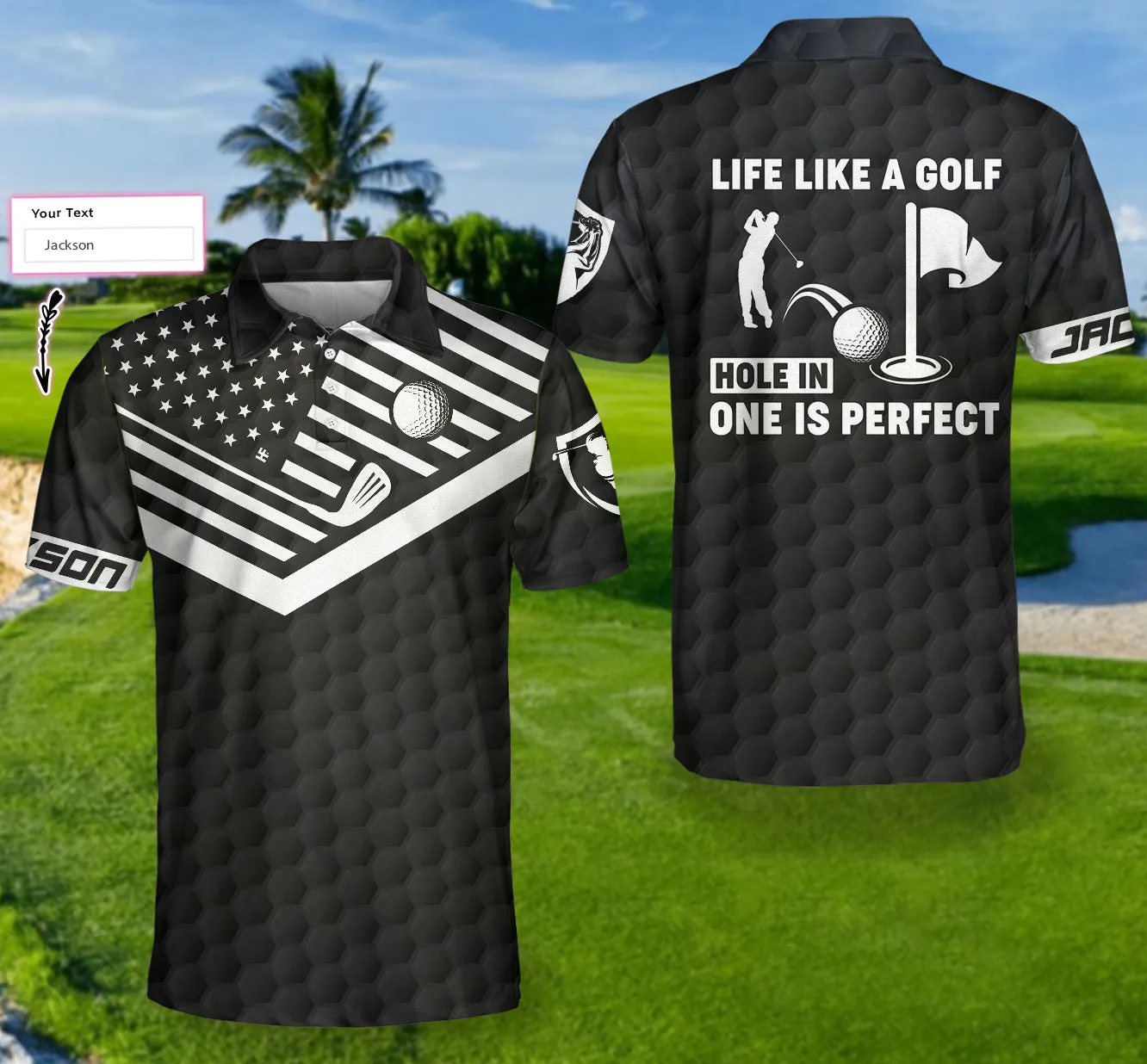 Hole In One Is Perfect Black American Flag Golf Custom Polo Shirt For Men, Best Gift For Golfers Coolspod