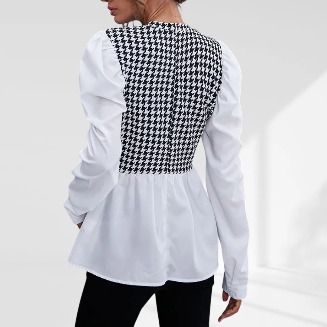 Houndstooth Puff Sleeve Shirt