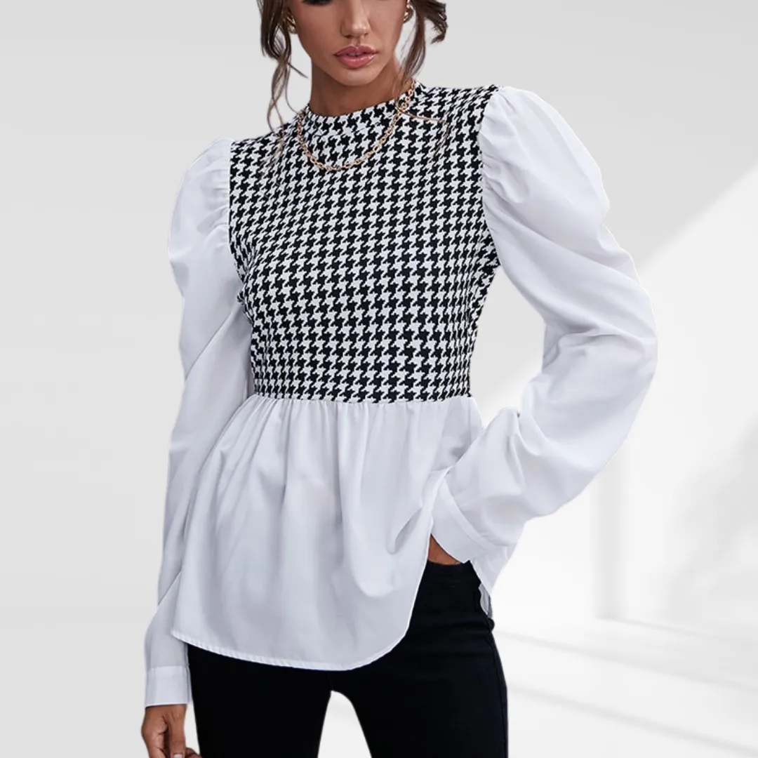 Houndstooth Puff Sleeve Shirt