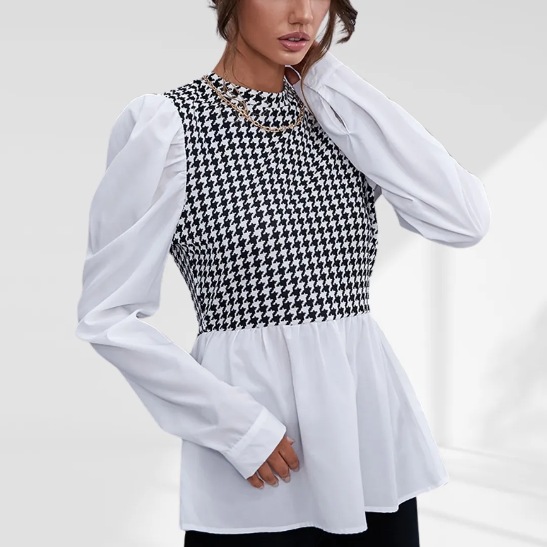 Houndstooth Puff Sleeve Shirt