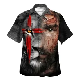 Jesus And Lion King Hawaiian Shirts For Men - Christian Hawaiian Shirt - Hawaiian Summer Shirts