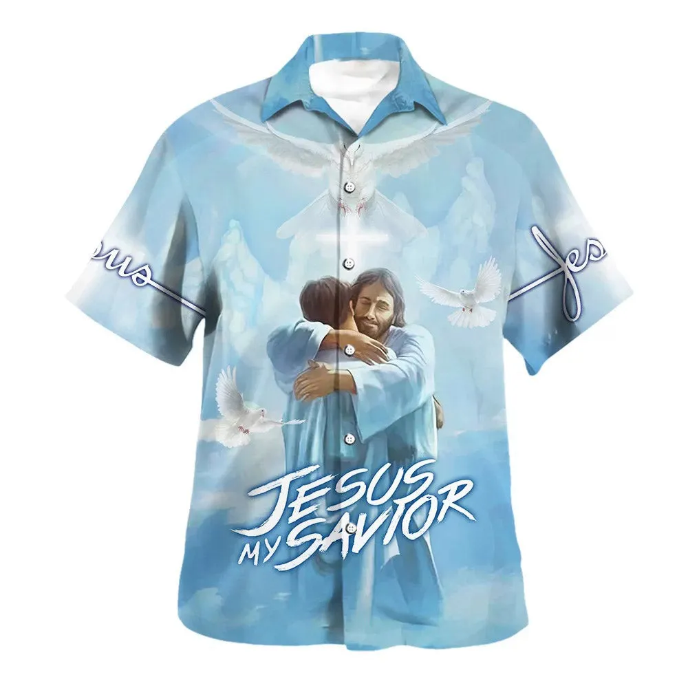 Jesus Is My Savior Hawaiian Shirt - Jesus Hugging Man Hawaiian Shirts For Men & Women - Christian Hawaiian Shirt - Hawaiian Summer Shirts