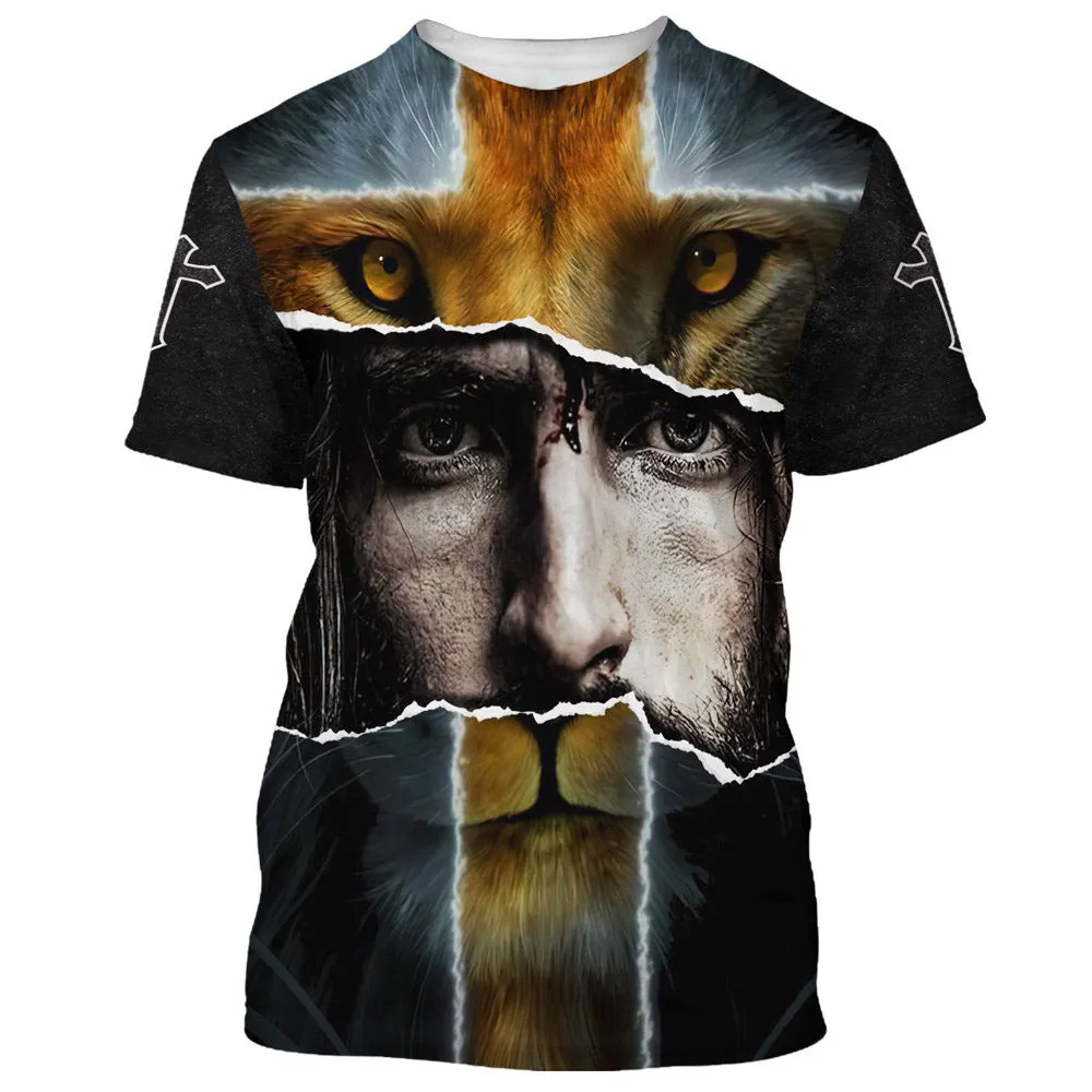 Jesus With Lion 3d All Over Print Shirt - Christian 3d Shirts For Men Women