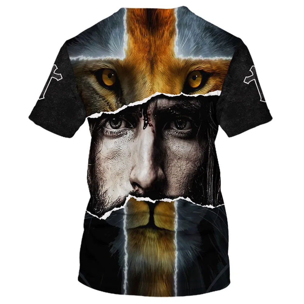 Jesus With Lion 3d All Over Print Shirt - Christian 3d Shirts For Men Women