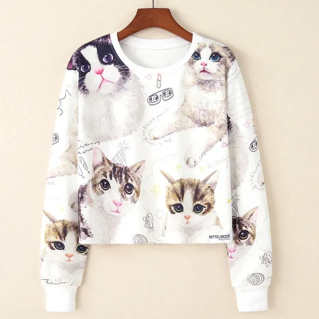 Kawaii Printed Casual Crop Top Long Sleeve