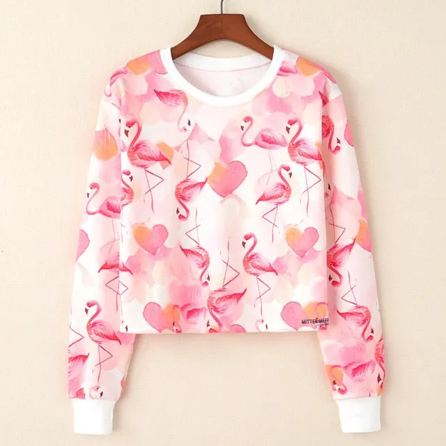 Kawaii Printed Casual Crop Top Long Sleeve