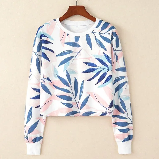 Kawaii Printed Casual Crop Top Long Sleeve