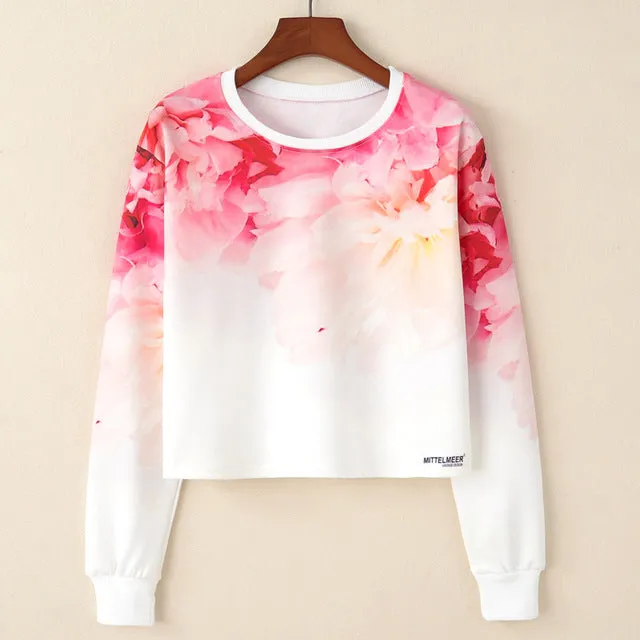 Kawaii Printed Casual Crop Top Long Sleeve