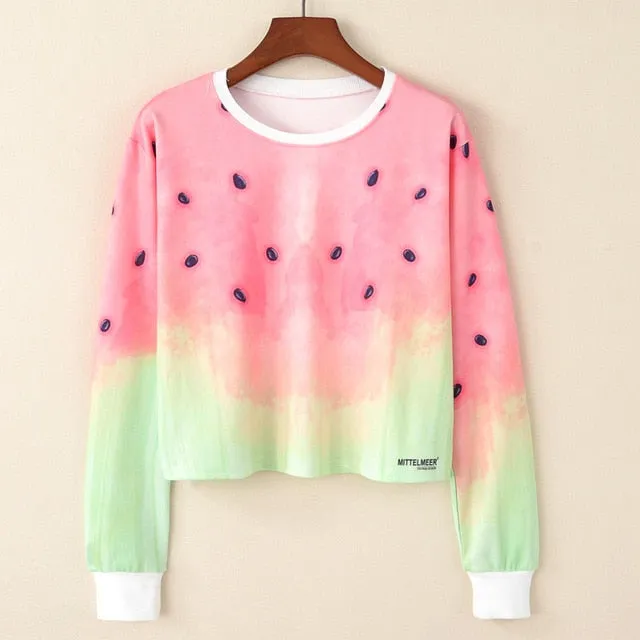 Kawaii Printed Casual Crop Top Long Sleeve