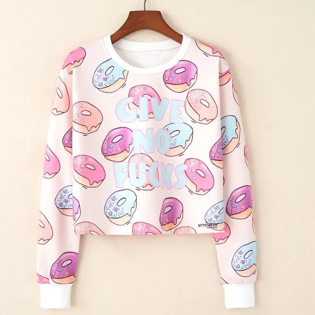 Kawaii Printed Casual Crop Top Long Sleeve