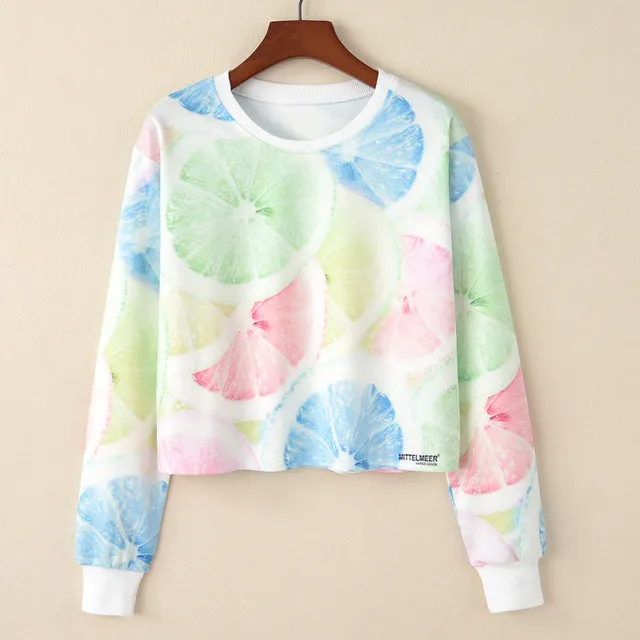 Kawaii Printed Casual Crop Top Long Sleeve