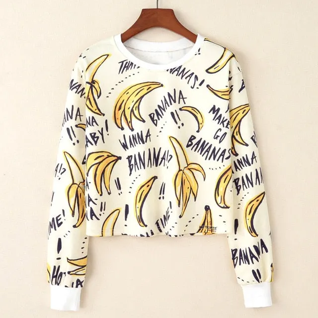 Kawaii Printed Casual Crop Top Long Sleeve